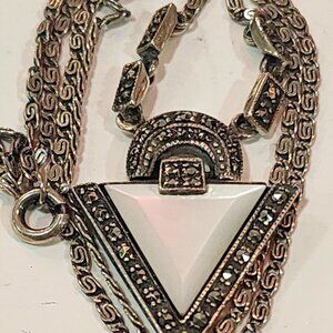 Vintage, Antique Deco Geometrical 925 Triangular Necklace Pendant  & Marcasites.